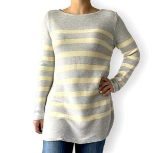 J. Jill stripe round neck round bottom gray sweater with yellow stripes Size XL